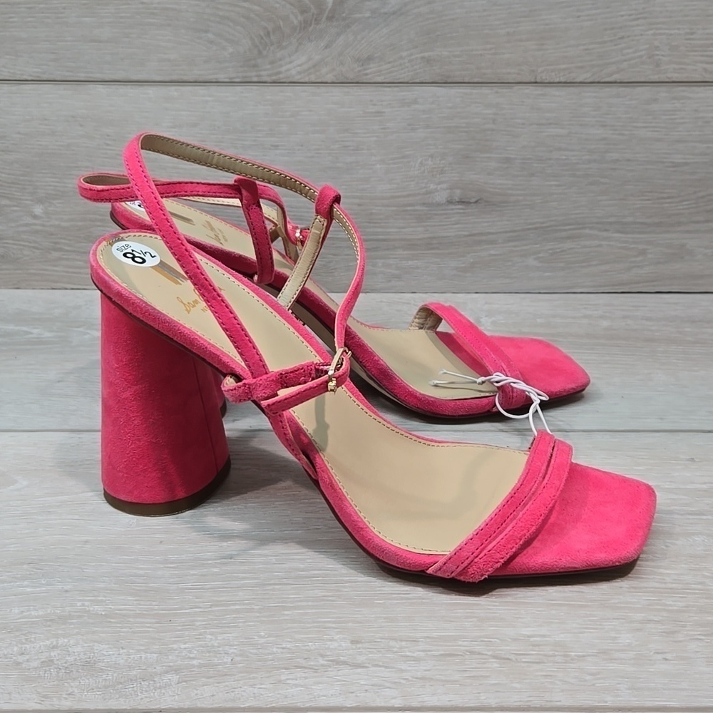 Sam Edelman Women KIT Pink Suede Square Toe Heels Sandals Shoes Sz 8.5M
